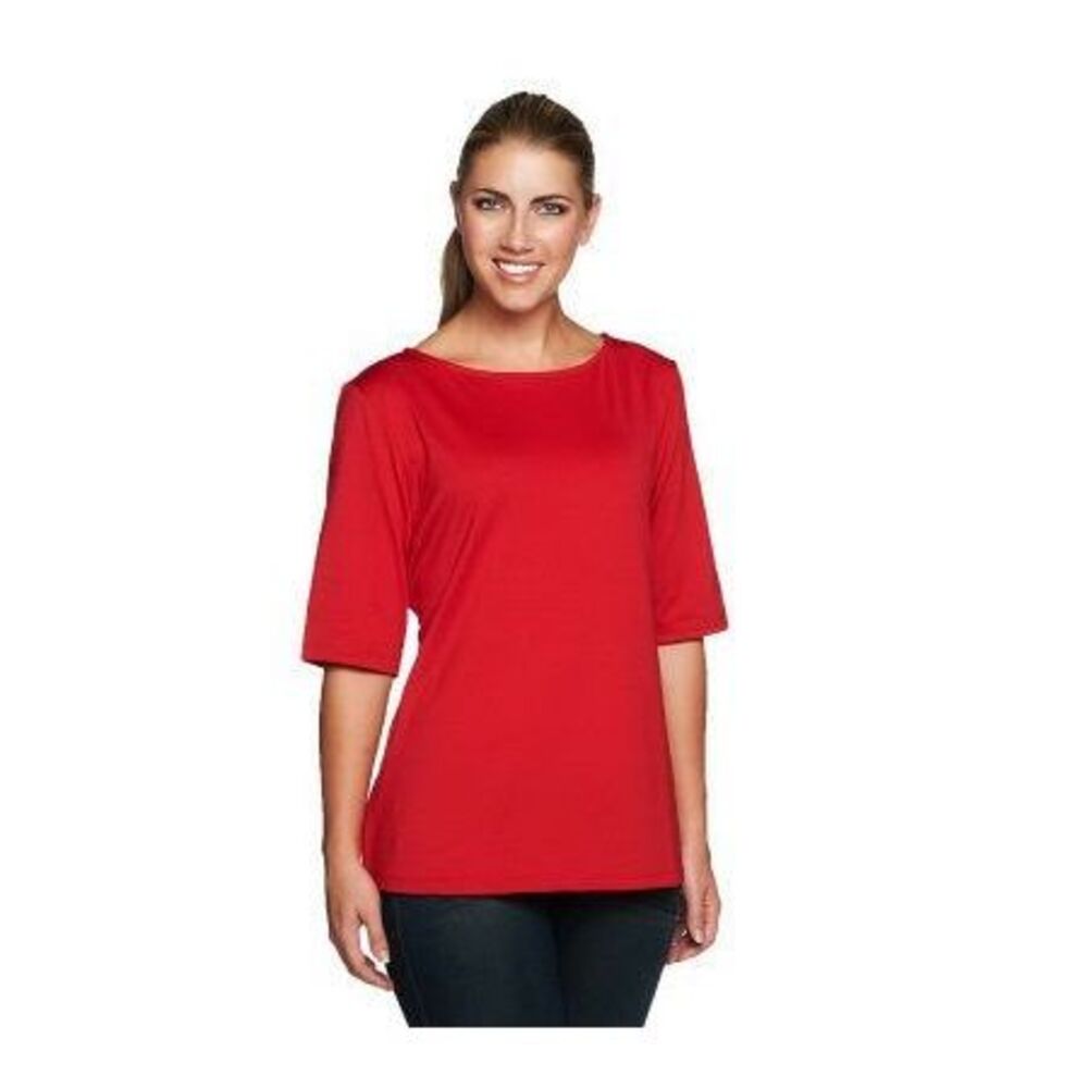 Liberare Women's Top Sz L Essentials Butterknit Elbow Sleeve Bateau Red A215099